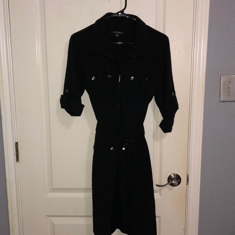 black sharagano dress with belt size 10